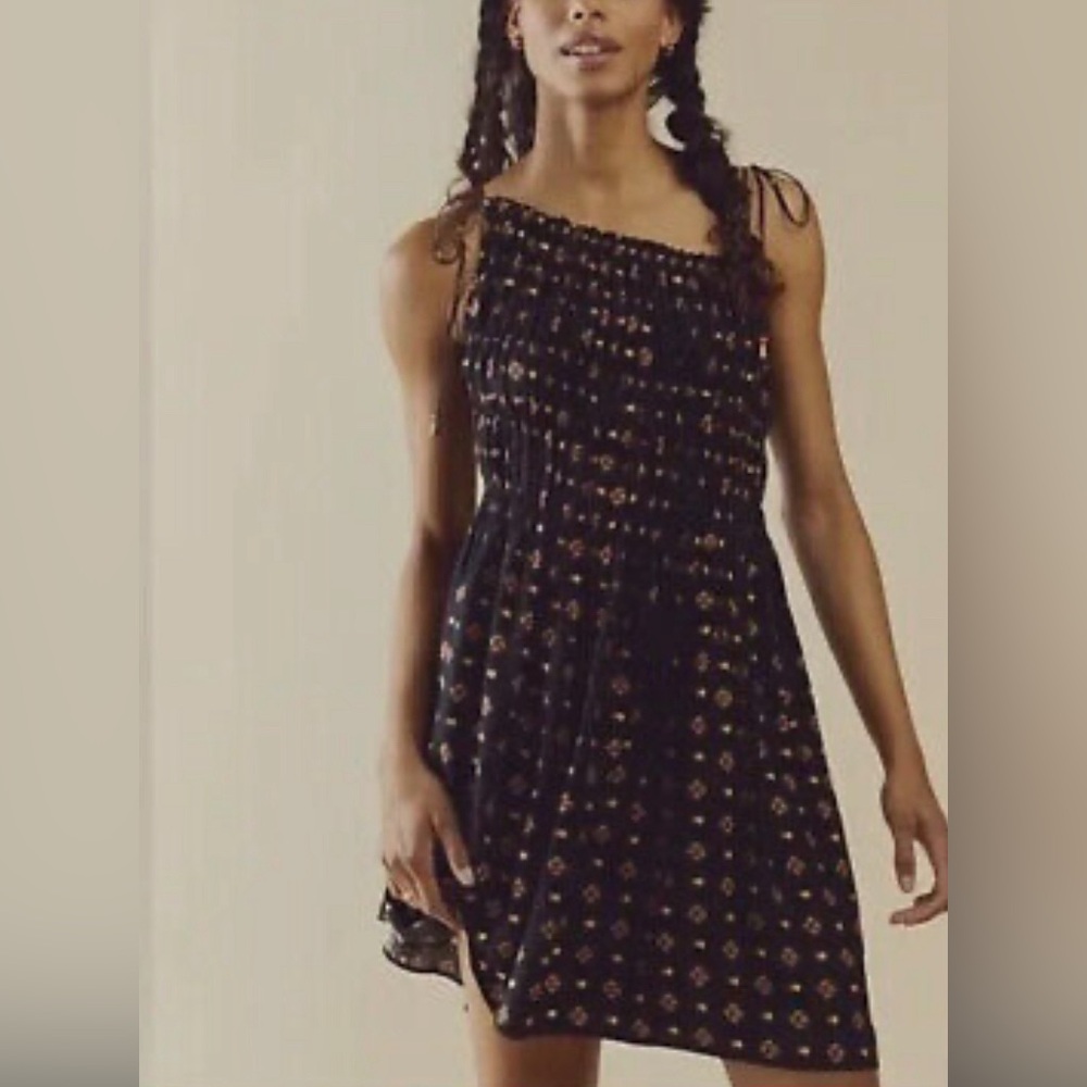 Free People Clamentina Mini Black Floral Dress Size XS Boho Festival